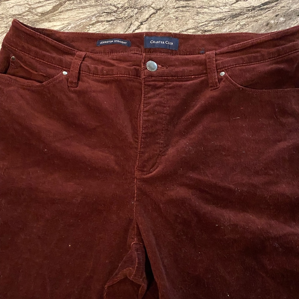 CHARTER CLUB Lexington straight maroon burgundy corduroys women size 12